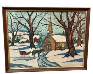 Hand Painted Winter Church Painting