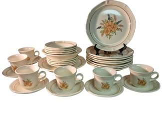 Shanandoah Stoneware Dogwood Pattern Featuring A Central Floral Motif 30 Pieces
