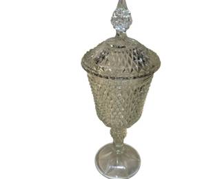 Vintage Indiana Glass Diamond Point Lidded Clear Pressed Glass Compote