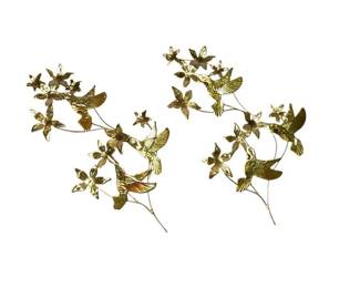 Set of 2 Hummingbirds Flowers Metal 3D Wall Sculptures Art Decor