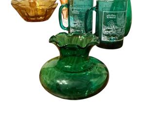 Green Vases and Glassware 11 Pieces