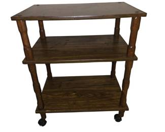 Vintage Mid Century Wooden Shelving Bar Cart