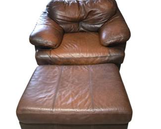 Brown Leather Chair with Ottoman