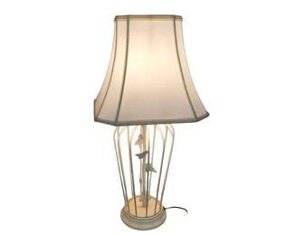 Vintage Metal Cage Table Lamp with Leaf Accents