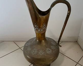 Vintage Indian Hand-Etched Brass Ewer