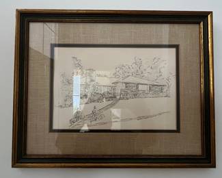 Architectural Sketch of a Ranch-Style House