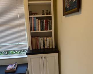 White Bookcase with Two Doors and Open Shelving