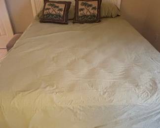 White Wicker Rattan Headboard and Bed Frame