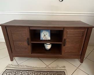 Dark Wood Media Console with Louvered Doors