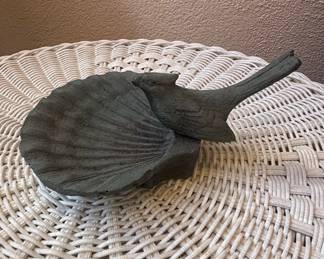 Cast Iron Bird and Scallop Shell Bird Bath