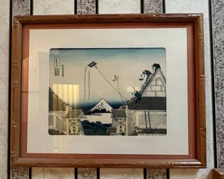 Ukiyo-e Woodblock Print - "Kite Flying from Rooftop" by Katsushika Hokusai