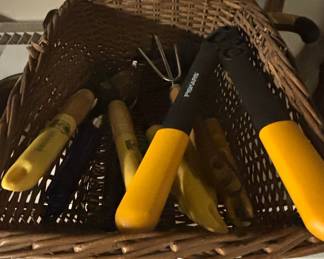 Various Garden Tool Set in Wicker Basket
