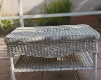 Vintage White Wicker Coffee Table with Shelf