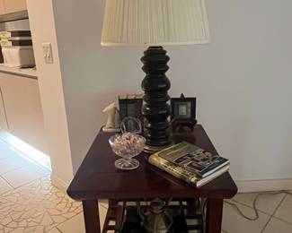 Dark Wood Stack Table Lamp