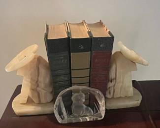 Onyx and Crystal Cat Bookends with Decorative Books