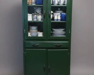 Vintage Emerald Green Kitchen Cabinet or Hoosier Style Cabinet