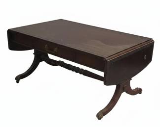 Regency Style Mahogany DropLeaf Writing Table with Lyre or Harp Legs third image