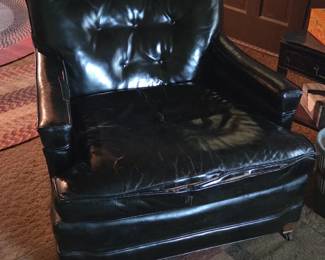 Vintage Black Tufted Leather Club Chair