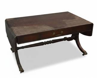 Regency Style Mahogany DropLeaf Writing Table with Lyre or Harp Legs second image