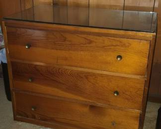 Vintage Oak Dresser with Glass Top
