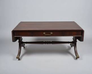 Regency Style Mahogany DropLeaf Writing Table with Lyre or Harp Legs