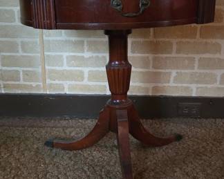 Antique Mahogany Drum Table with Tooled Leather Top