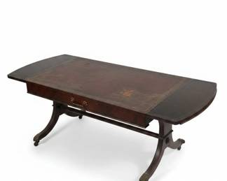 Regency Style Mahogany DropLeaf Writing Table with Lyre or Harp Legs fourth image