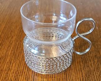 Iittala Tsaikka Glass Cups with Metal Holders, set of