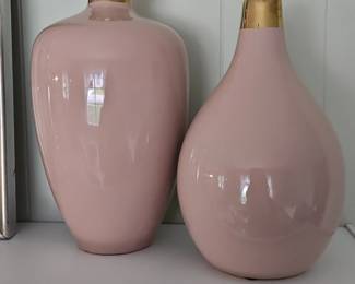 Pink Ceramic Vases with Gold Trim