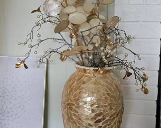 Mother of Pearl Inlay Vase with Faux Floral Arrangement