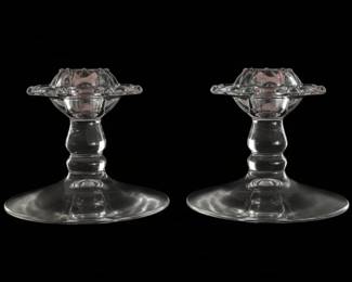 Fostoria American Glass Candlesticks Pair