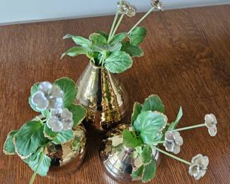 Gold Tone Vases with Faux Flowers second image