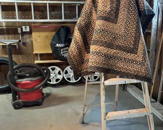 Large extension ladder, Jeep wheels, shop vac