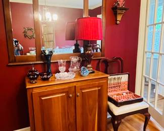 Wooden cabinet wall mirror, flatware, Decor