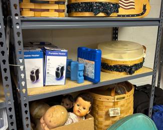 Woven baskets, vintage antique dolls