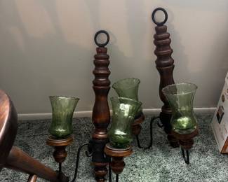 1970s sconces, avocado, green glass