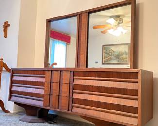 Mid century brutalist 9 drawer dresser with matching furniture available