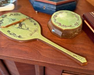 Antique mirror and powder dish