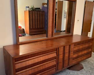 Mid-century dresser, and mirror