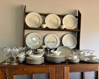 Elegant silver rimmed glass wear and China (service for 12)