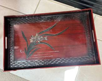 Carved serving tray wood