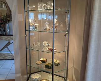 Elongated Hexagon Glass Tower Display Case with Top & side Lights, and & Keys : $650 (one of two available)