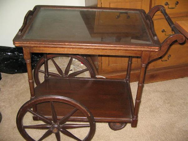 Very old tea cart, 3 wheels. Too cute