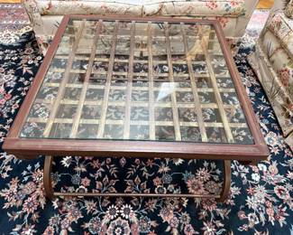 Woven mixed metal/glass coffee table