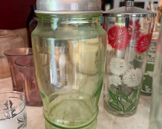Vintage depression glass cocktail shaker