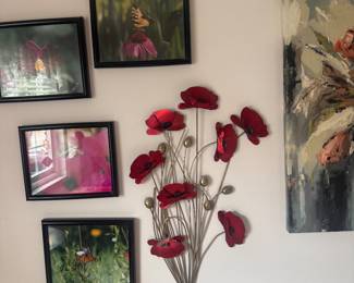 collection of photos and metal flowers
