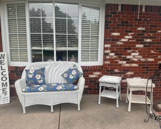 vinyl wicker loveseat and tables