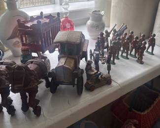 antique cast iron soldiers, cast iron circus train