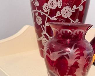 VIntage etched red glass