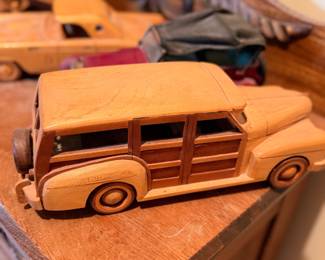 vintage carved wooden car